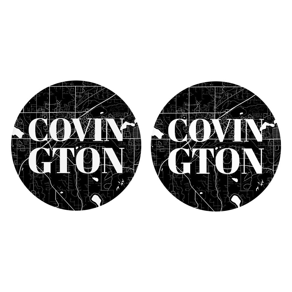 Minimalistic B&W Washington Covington Map | Absorbent Car Coasters | Set of 2 | Min 4