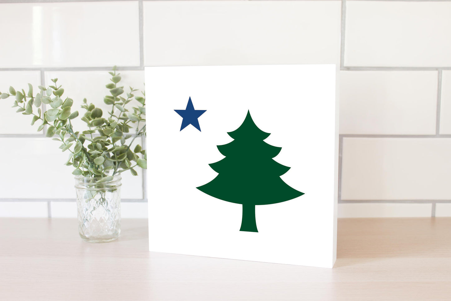 New England Star And Tree | Wood Block | Eaches | Min 2