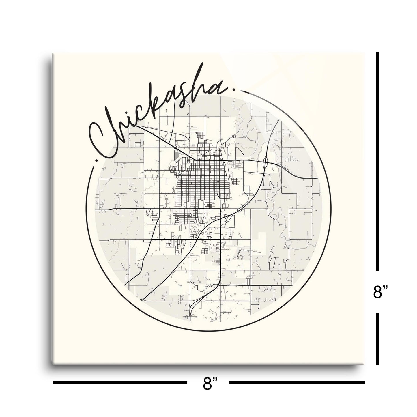 Modern Minimalist Oklahoma Chickasha Map | Hi-Def Glass Art | Eaches | Min 2