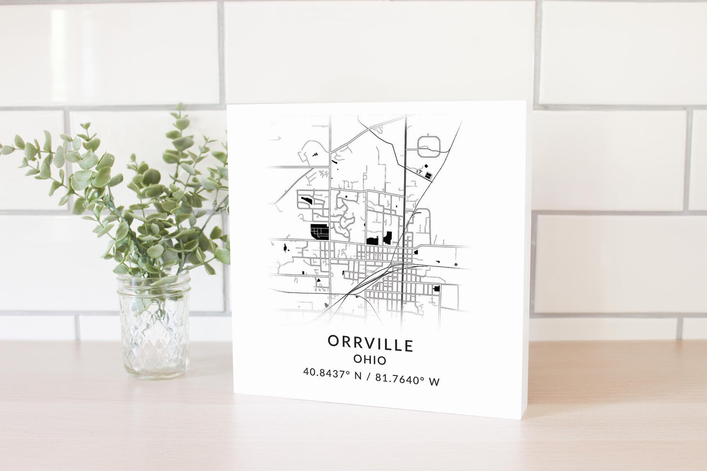 Orrville Oh Minimalistic Map With Coordinates | Wood Block | Eaches | Min 2