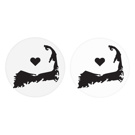 Minimalistic B&W Cape Cod With Heart | Absorbent Car Coasters | Set of 2 | Min 4