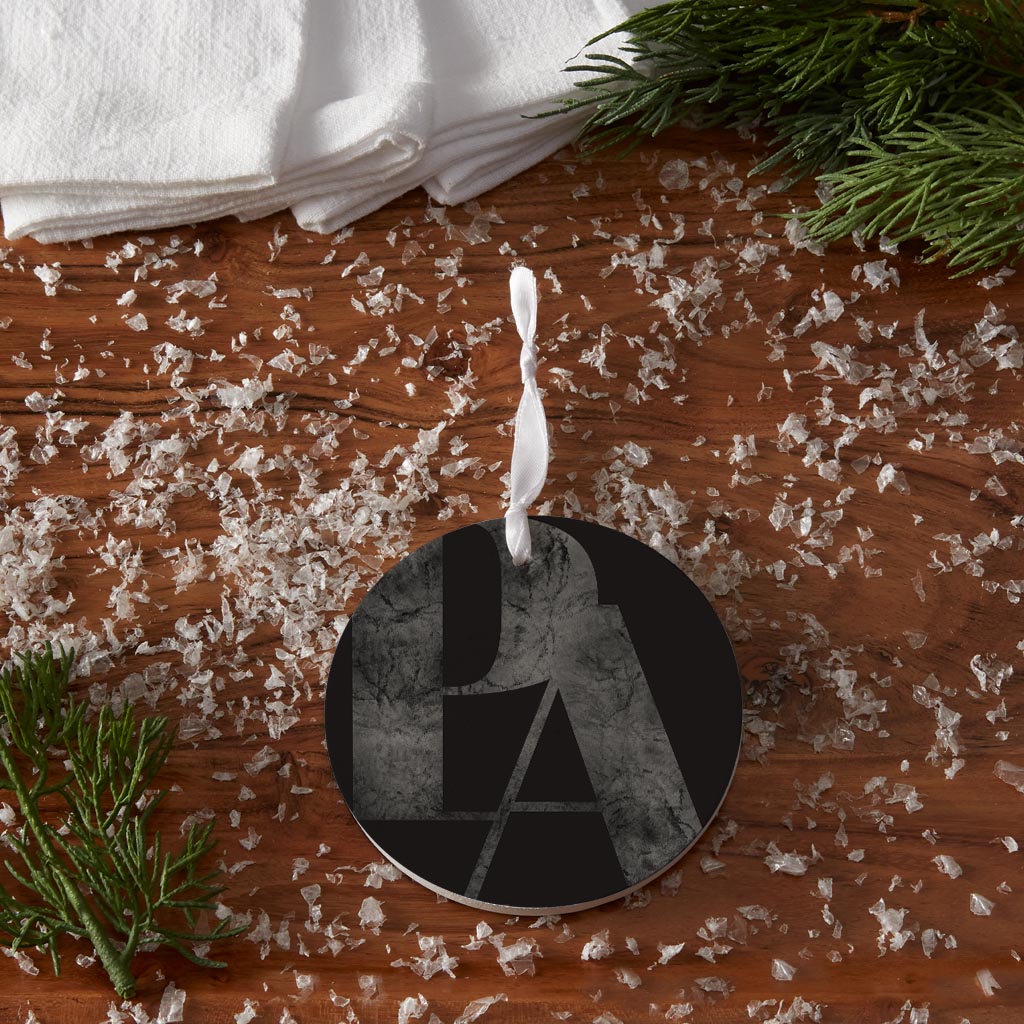 Minimalistic B&W Pennsylvania Black Initials | Wood Ornament | Eaches | Min 6
