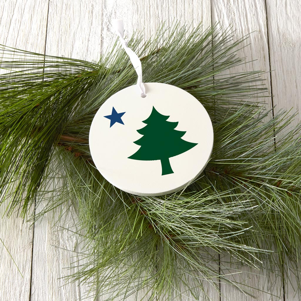 New England Star And Tree | Wood Ornament | Eaches | Min 6