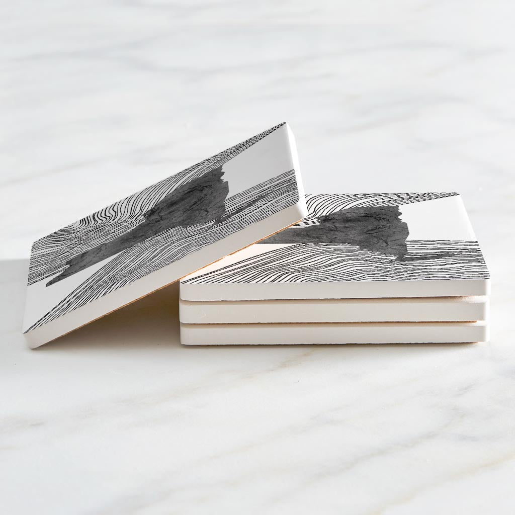 Minimalistic B&W New York State With Fluid Lines | Absorbent Coasters | Set of 4 | Min 2