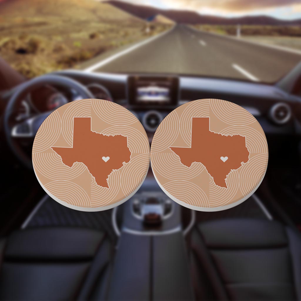 Modern Minimalist Texas Austin Heart | Absorbent Car Coasters | Set of 2 | Min 4