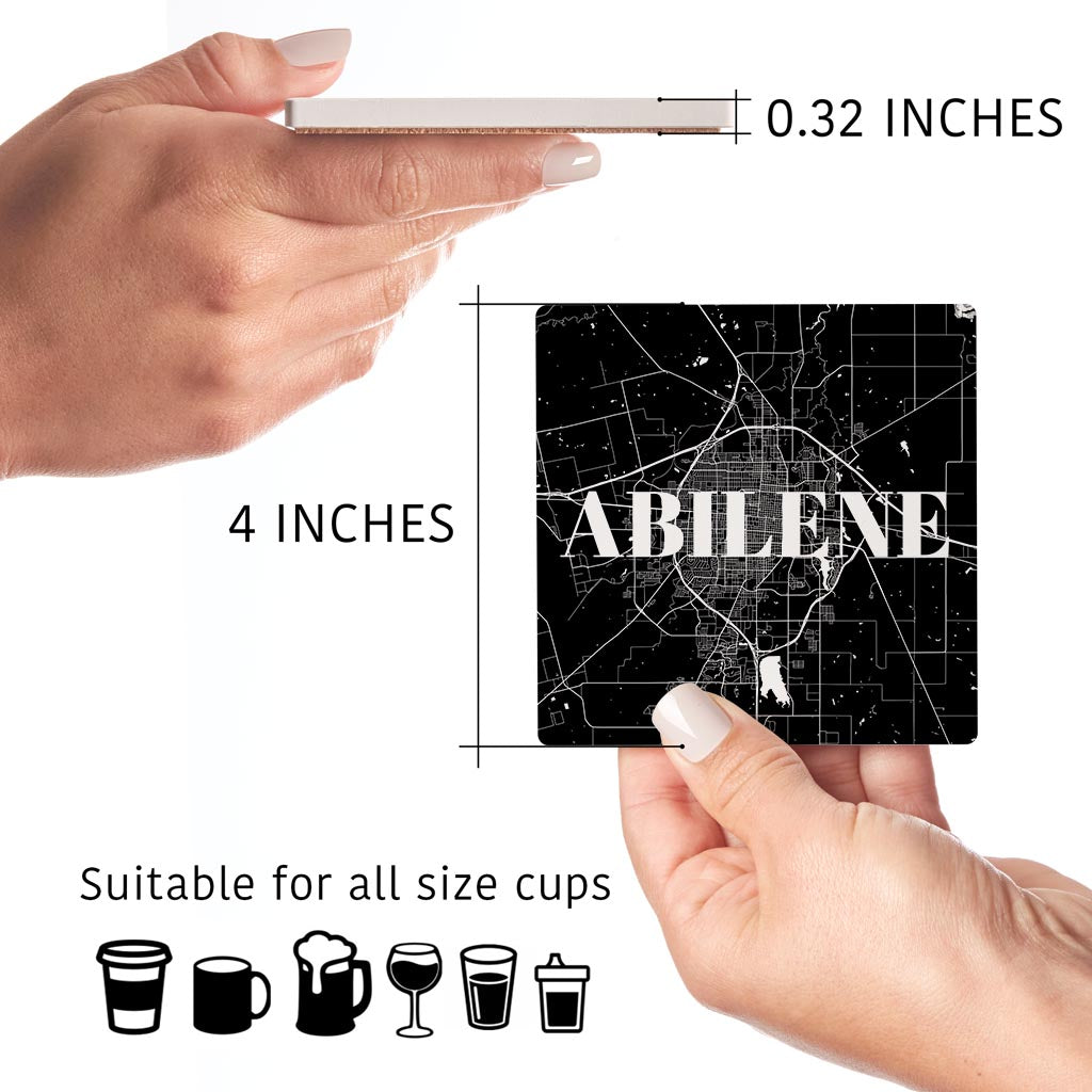 Minimalist B&W Texas Abilene Map | Absorbent Coasters | Set of 4 | Min 2