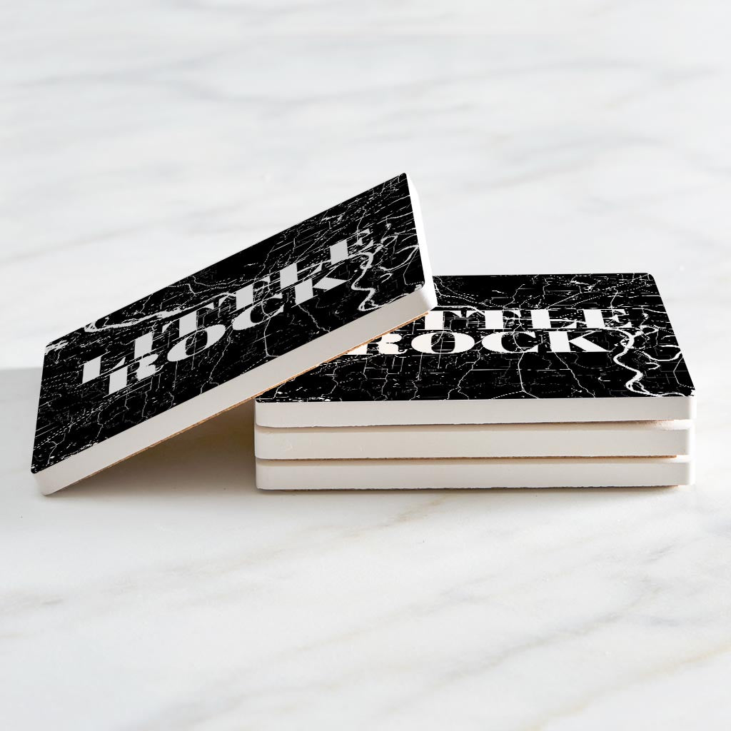B&W Minimalist Arkansas Little Rock Map | Absorbent Coasters | Set of 4 | Min 2