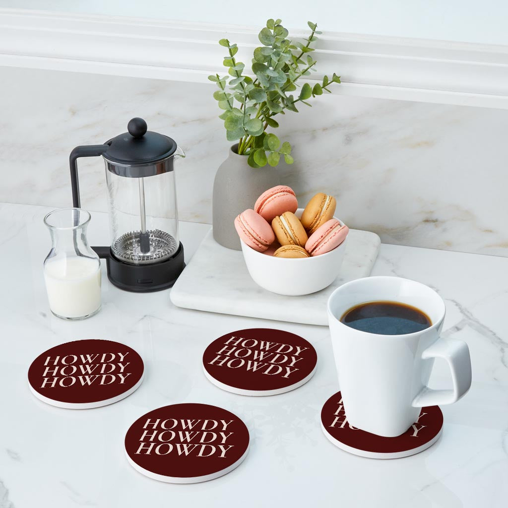 Modern Minimalist Texas Maroon Howdy | Absorbent Coasters | Set of 4 | Min 2