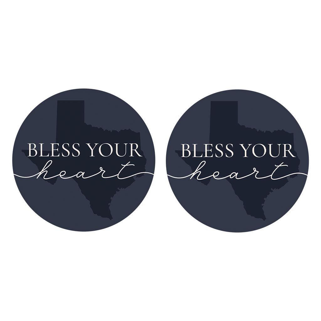 Modern Minimalist Texas Bless Your Heart | Absorbent Car Coasters | Set of 2 | Min 4