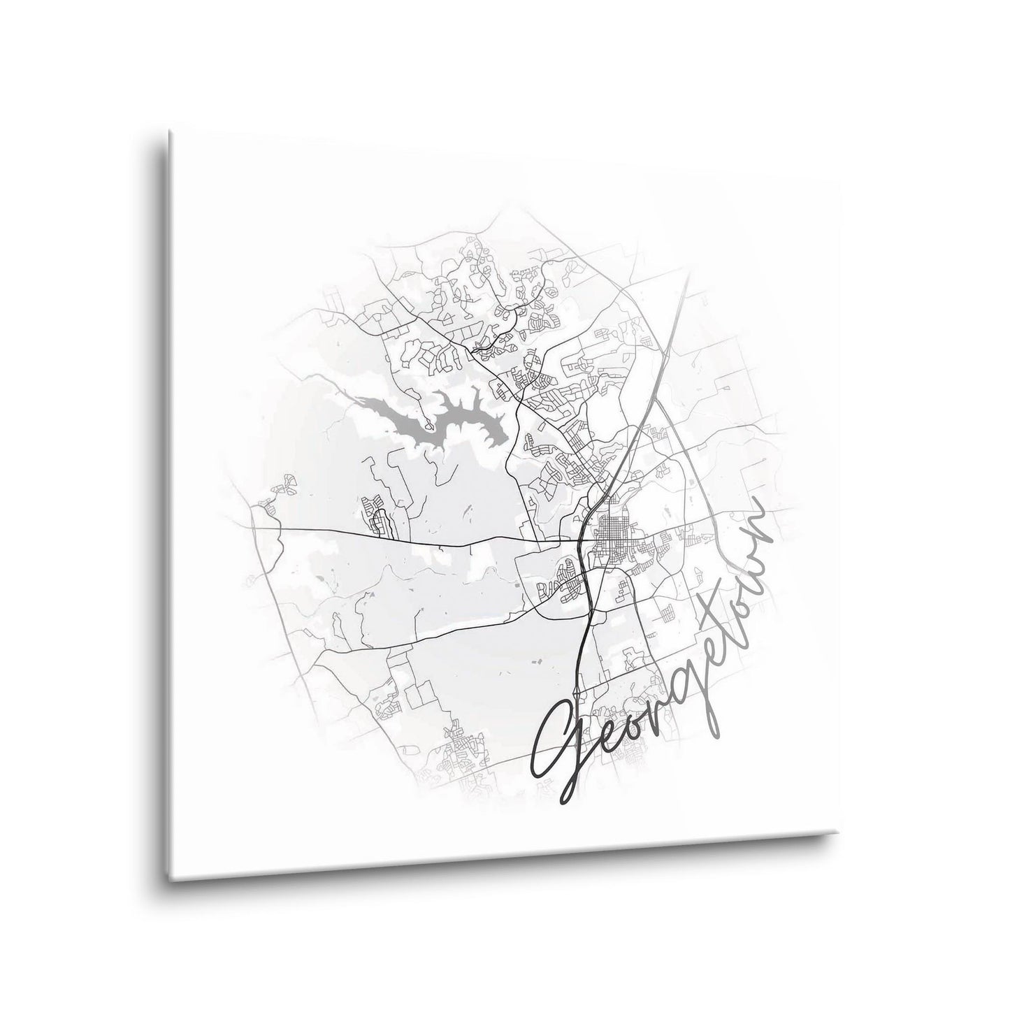 Minimalistic B&W Texas Georgetown Circle Map | Hi-Def Glass Art | Eaches | Min 1