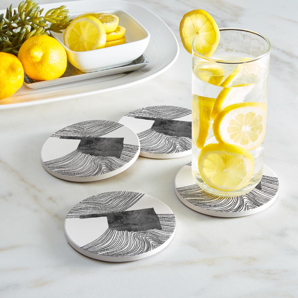 Modern Oklahoma State Shape With Fluid Lines | Absorbent Coasters | Set of 4 | Min 2