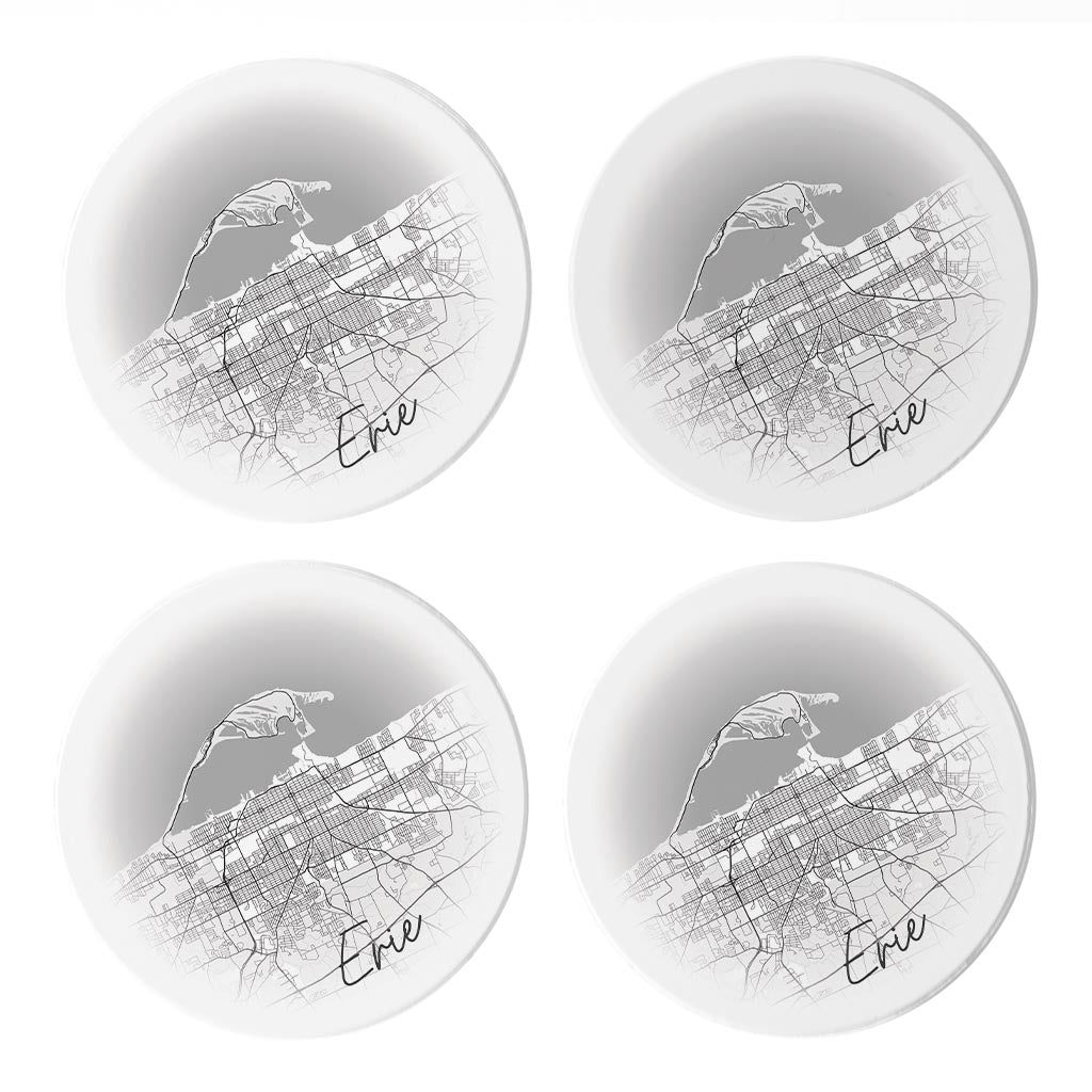 Minimalistic B&W Pennsylvania Erie Circle Map | Absorbent Coasters | Set of 4 | Min 2