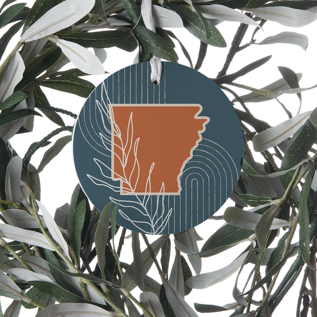 Modern Minimalist Arkansas State Shape With Leaf | Wood Ornament | Eaches | Min 6