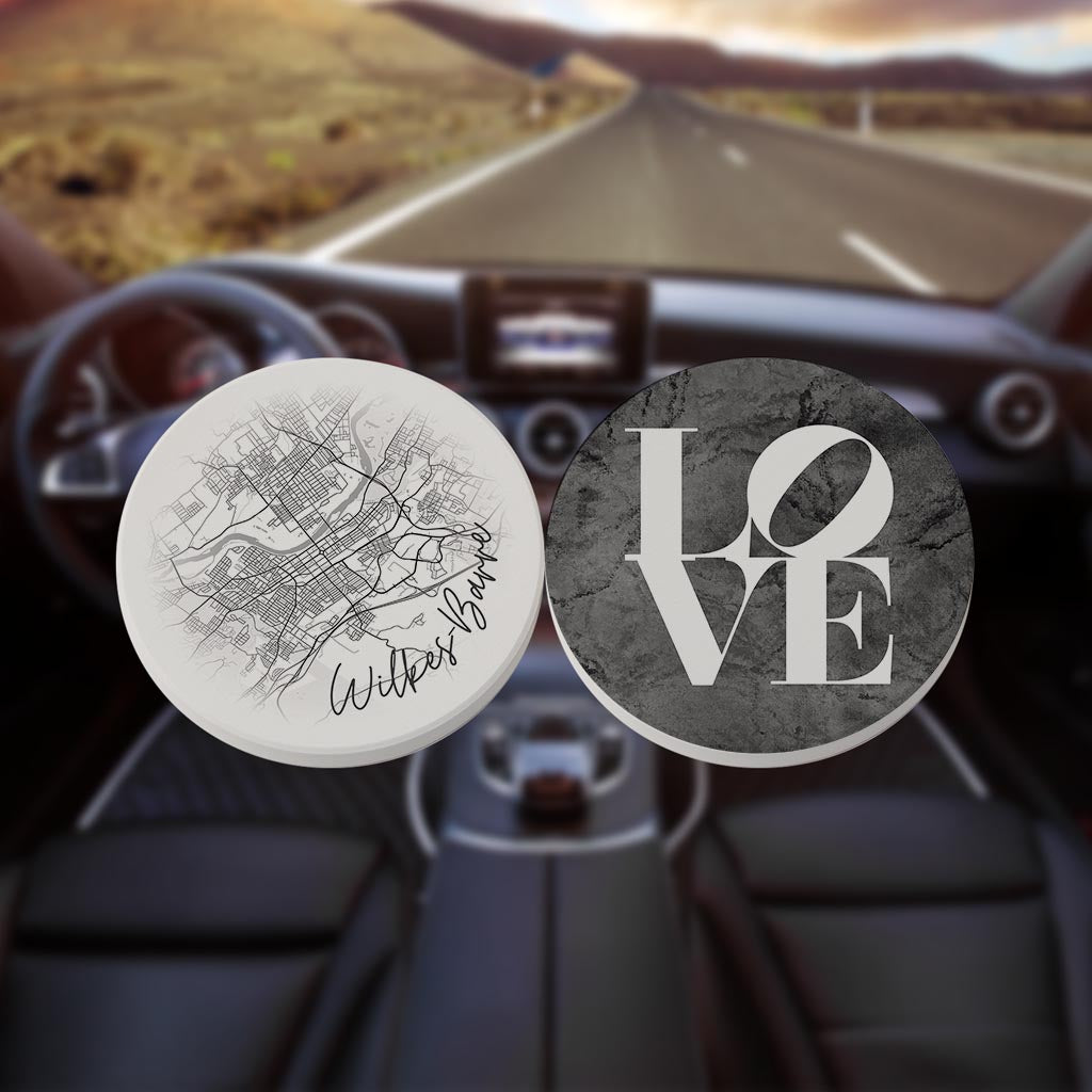 Minimalistic B&W Pennsylvania Wilkes Barre Circle Love| Absorbent Car Coasters | Set of 2 | Min 4
