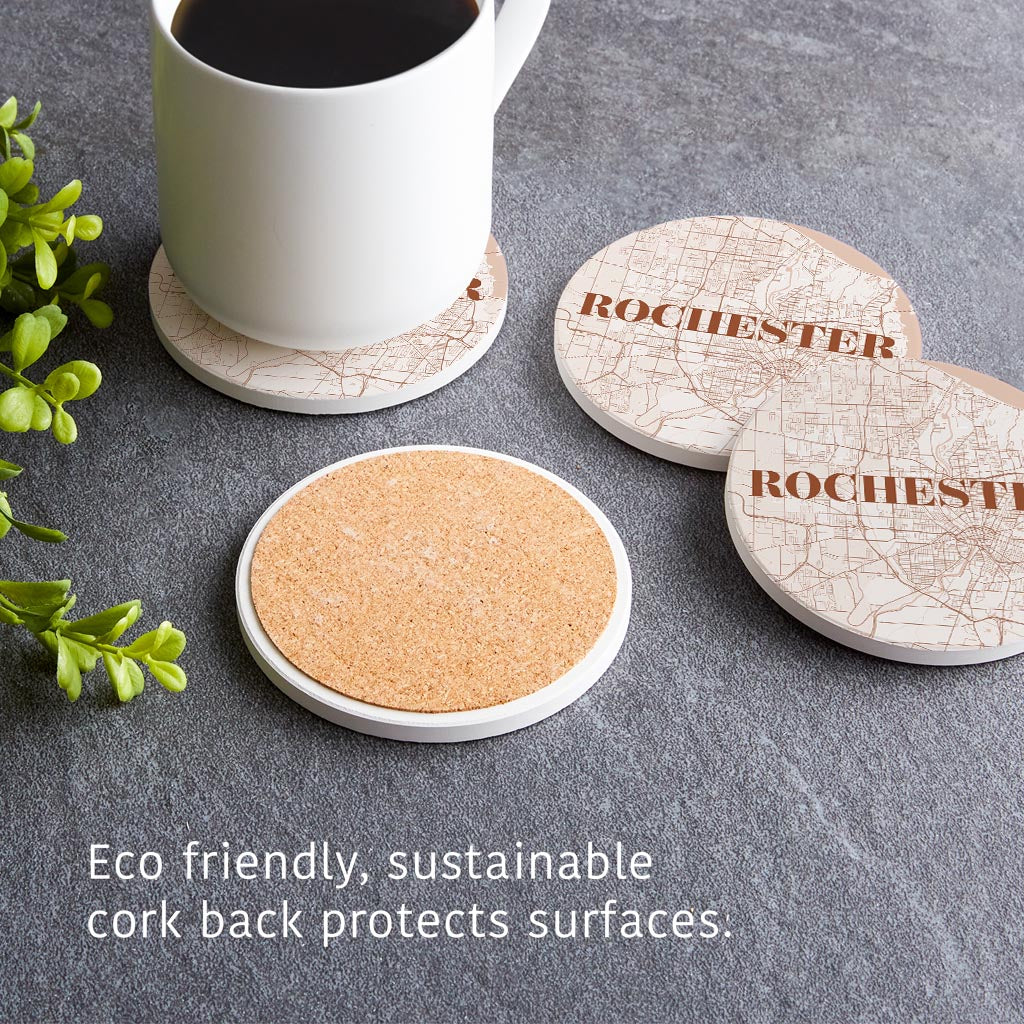 Modern Minimalist New York Rochester Map | Absorbent Coasters | Set of 4 | Min 2