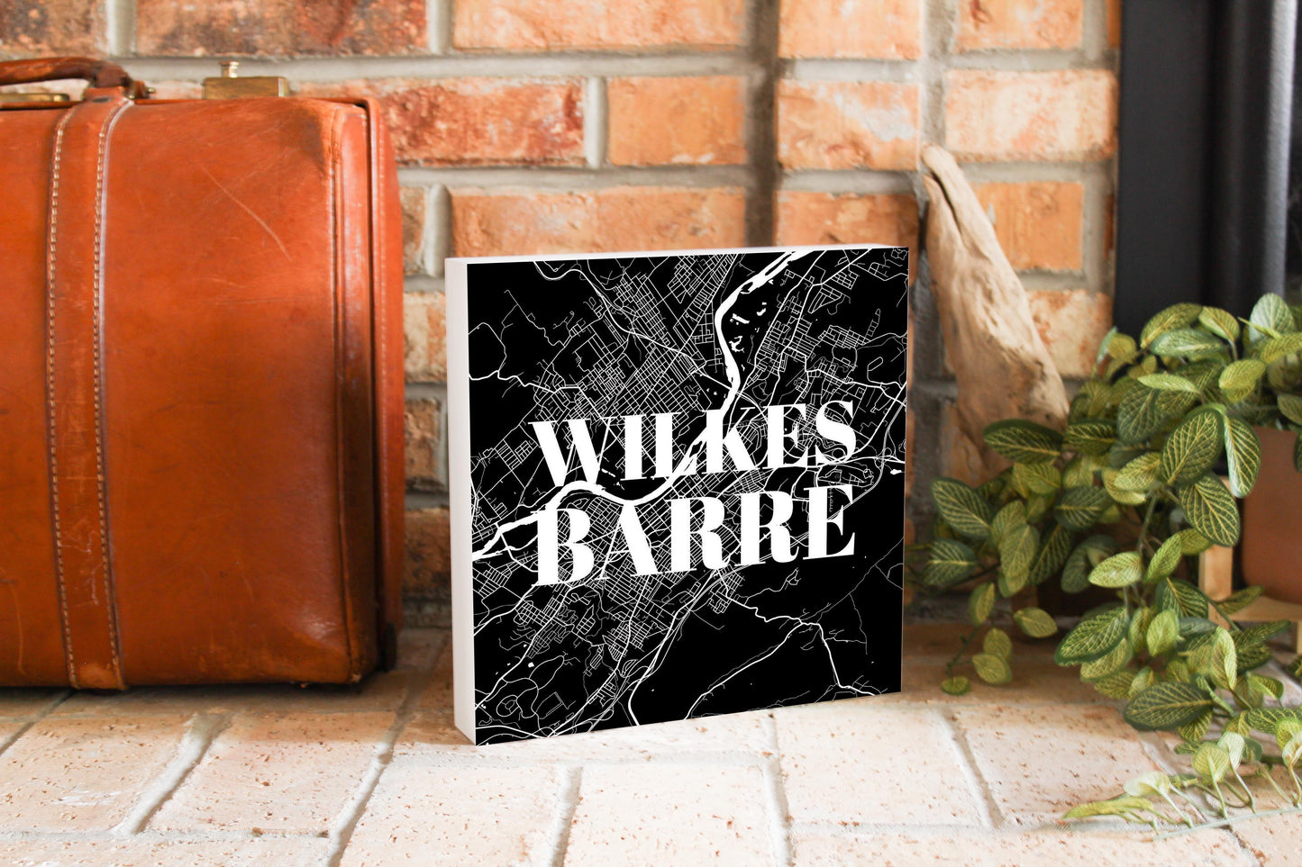 Minimalistic B&W Pennsylvania Wilkes Barre Map | Wood Block | Eaches | Min 2