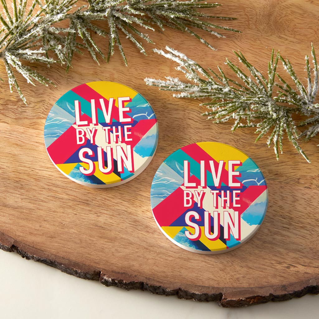 Live By The Sun | Absorbent Car Coasters | Set of 2 | Min 4