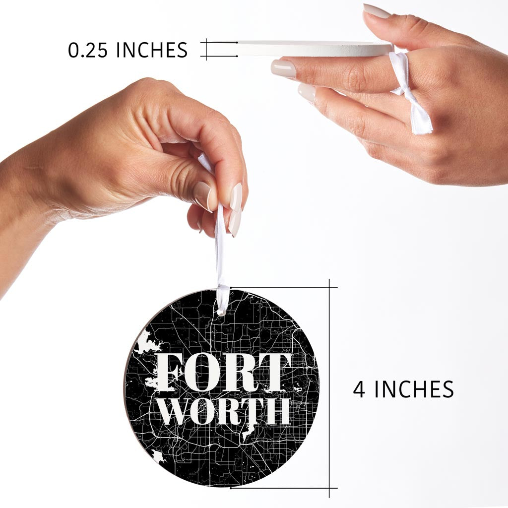 Minimalistic B&W Texas Fort Worth Map | Wood Ornament | Eaches | Min 6