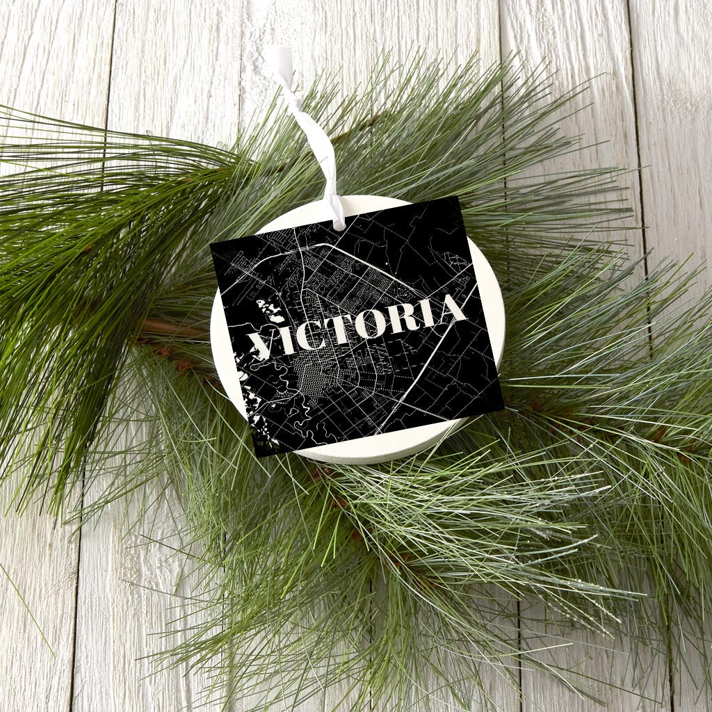 Minimalistic B&W Texas Victoria Map | Wood Ornament | Eaches | Min 6
