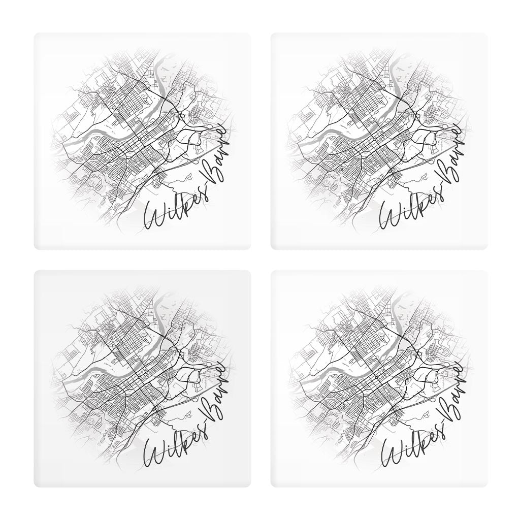 Minimalistic B&W Pennsylvania Wilkes Barre Circle Map | Absorbent Coasters | Set of 4 | Min 2