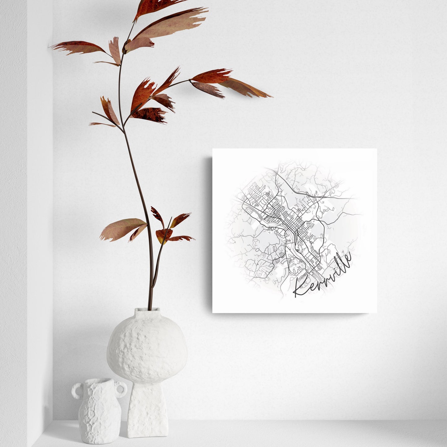 Minimalistic B&W Texas Kerrville Circle Map | Hi-Def Glass Art | Eaches | Min 2