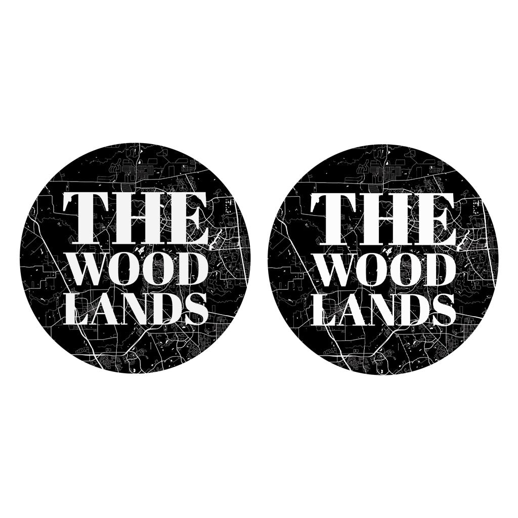 Minimalistic B&W Texas The Woodlands Map | Absorbent Car Coasters | Set of 2 | Min 4