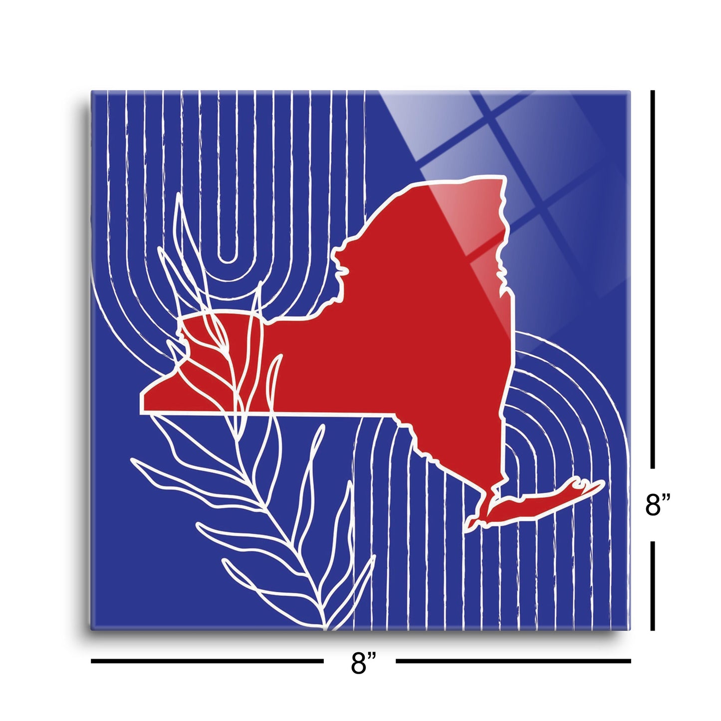 Red White And Blue New York State Retro Thin Lines | Hi-Def Glass Art | Eaches | Min 2
