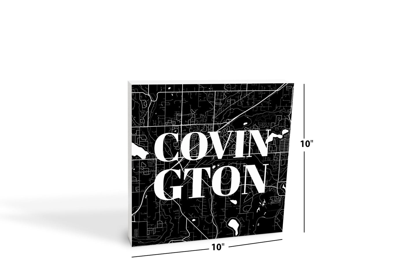 Minimalistic B&W Washington Covington Map | Wood Block | Eaches | Min 2