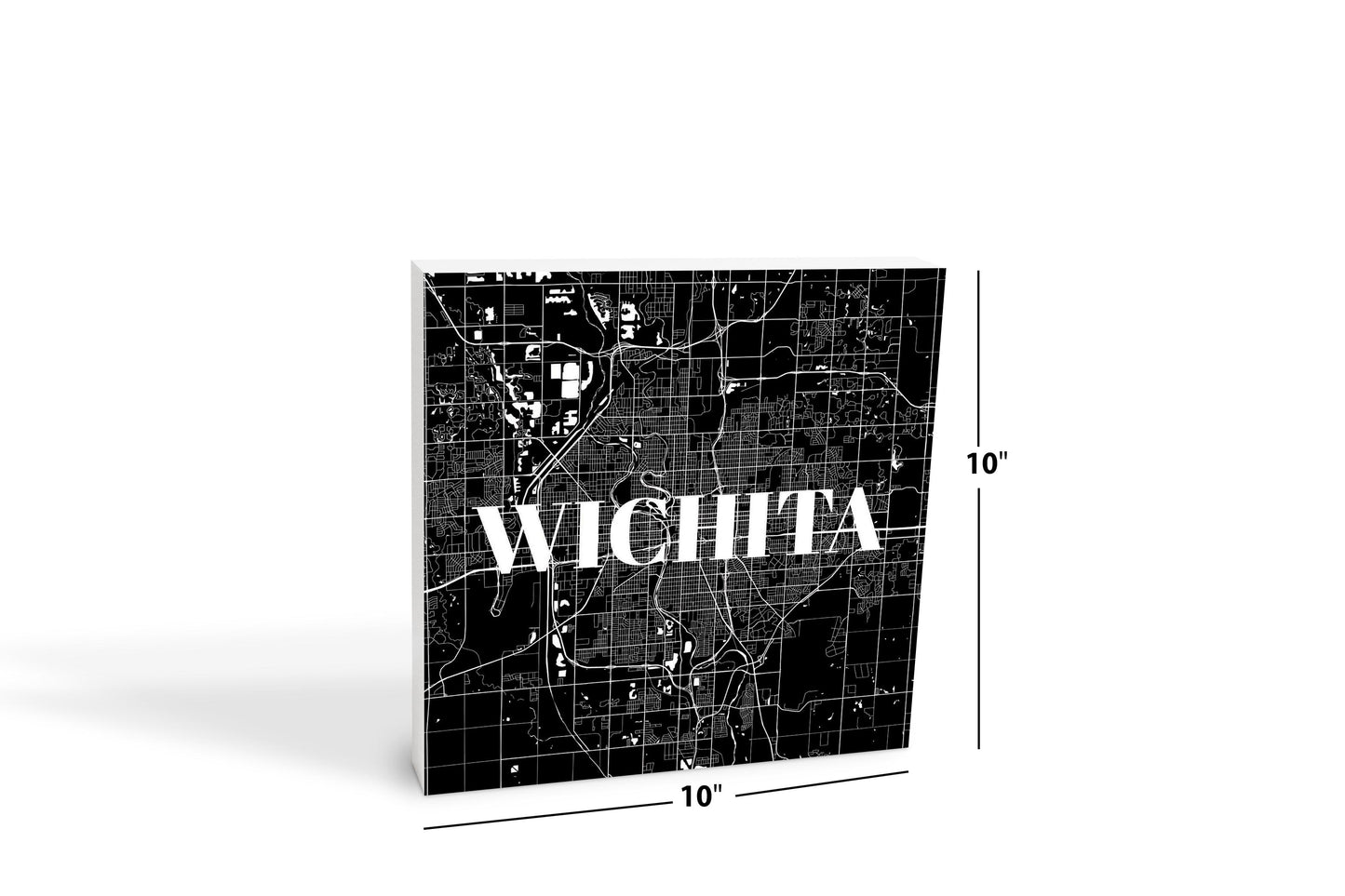 Minimalist B&W Kansas Wichita Map | Wood Block | Eaches | Min 2