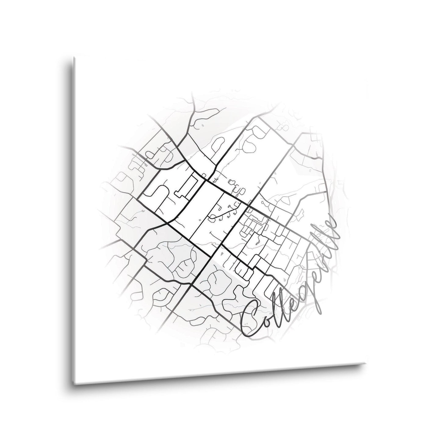 Minimalistic B&W Pennsylvania Collegeville Circle Map | Hi-Def Glass Art | Eaches | Min 1