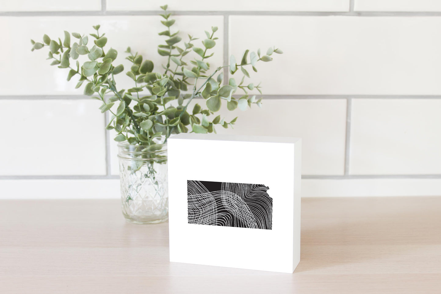Minimalist B&W Kansas State Shape | Wood Block | Eaches | Min 4