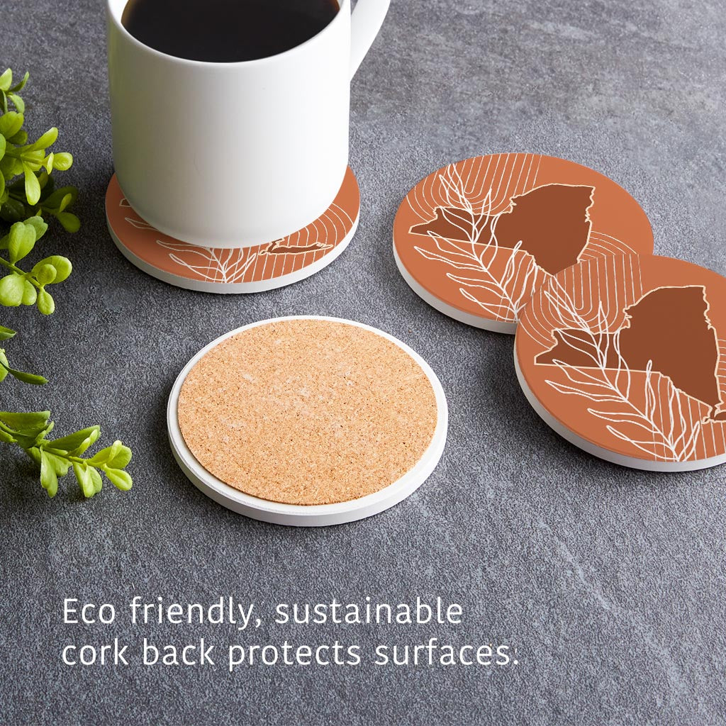 Modern Minimalist New York Shape And Leaf | Absorbent Coasters | Set of 4 | Min 2