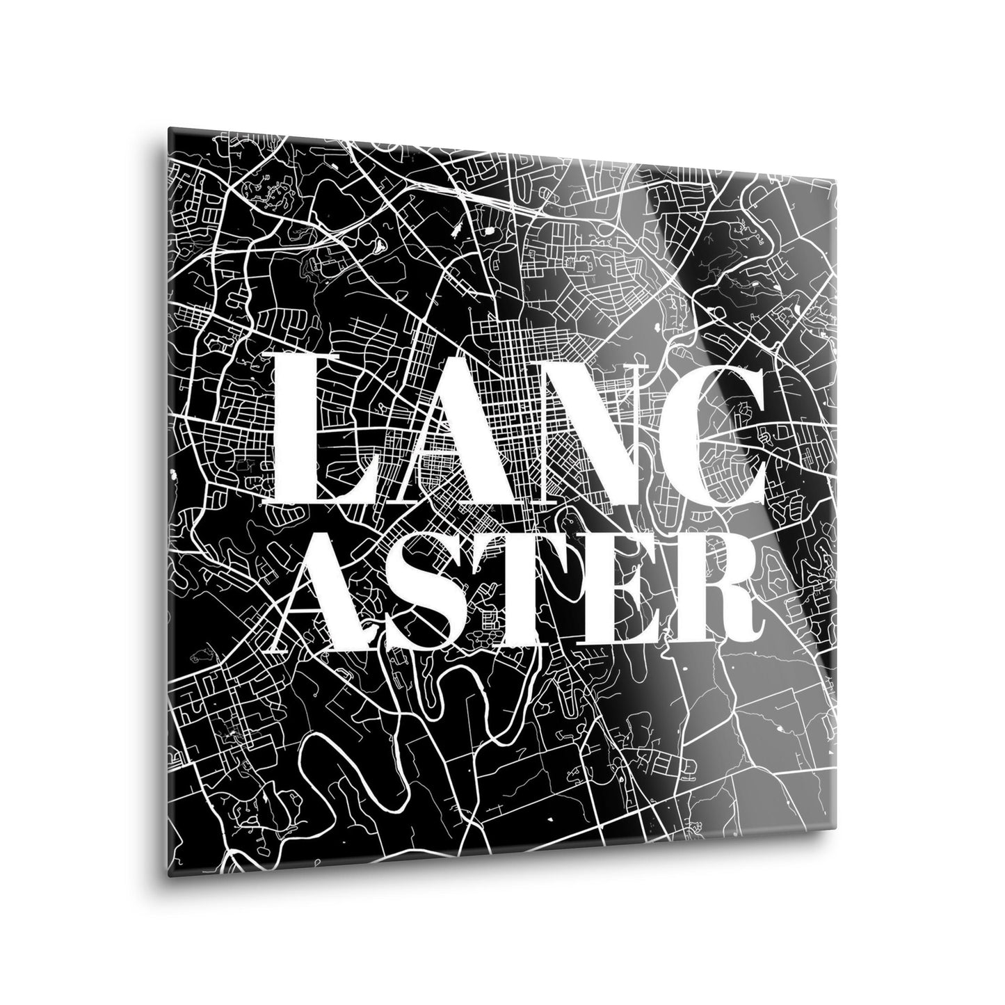 Minimalistic B&W Pennsylvania Lancaster Map | Hi-Def Glass Art | Eaches | Min 2
