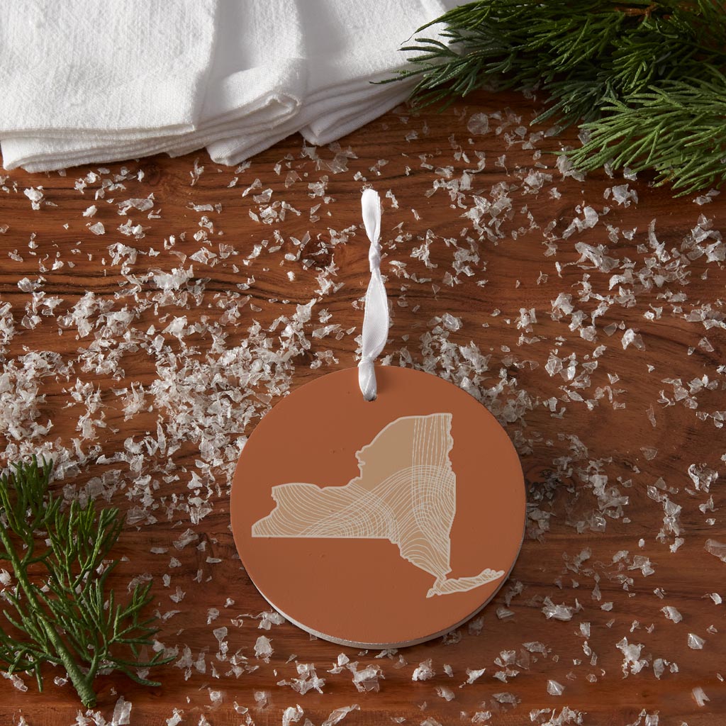 Modern Minimalist New York State Fluid Lines Dark| Wood Ornament | Eaches | Min 6