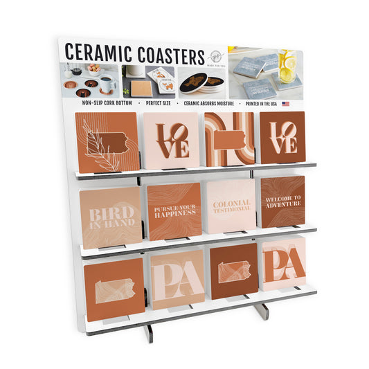 Modern Minimalist Pennsylvania Square Ceramic Coaster Loaded Display POP Min of 1