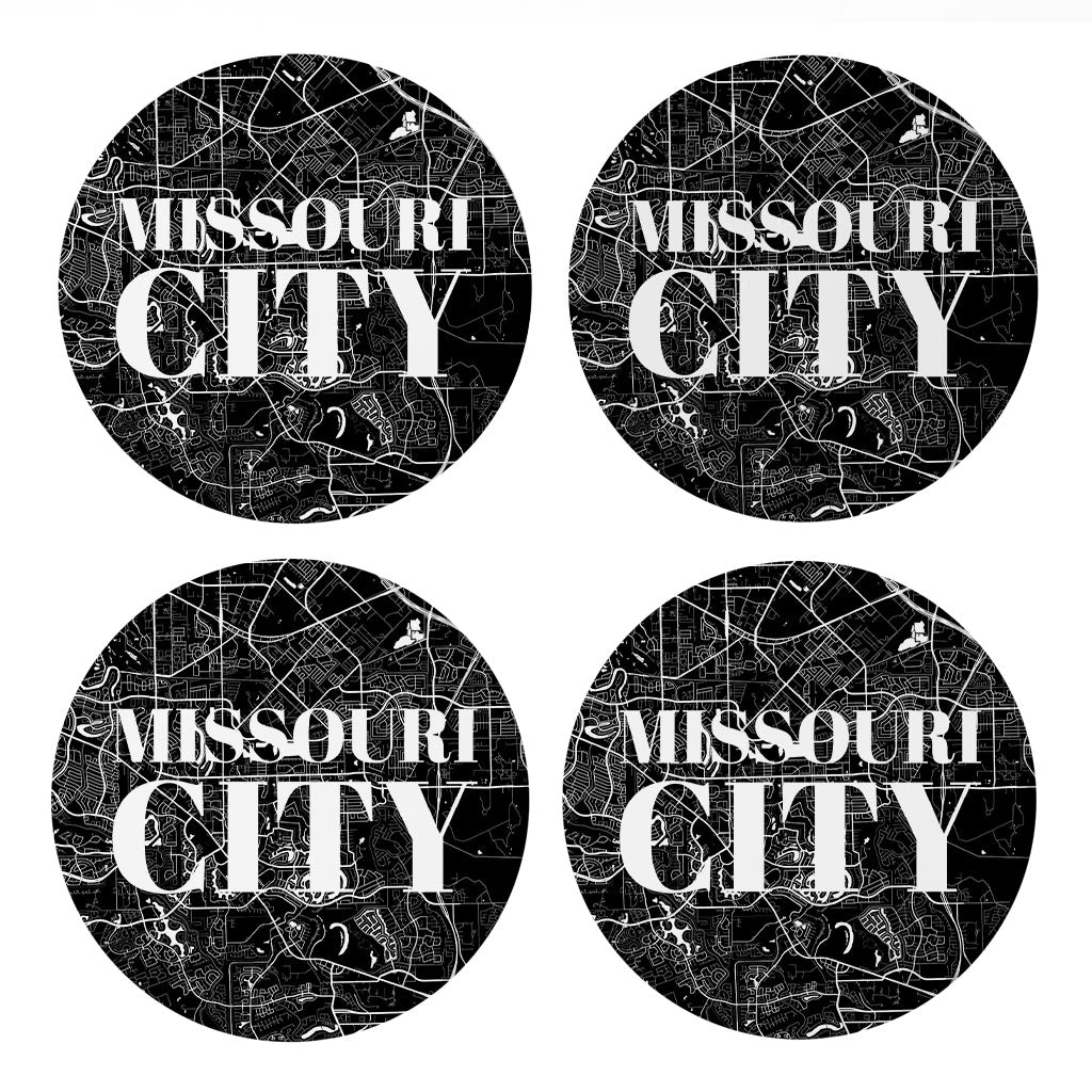 Minimalistic B&W Texas Missouri City Map | Absorbent Coasters | Set of 4 | Min 2