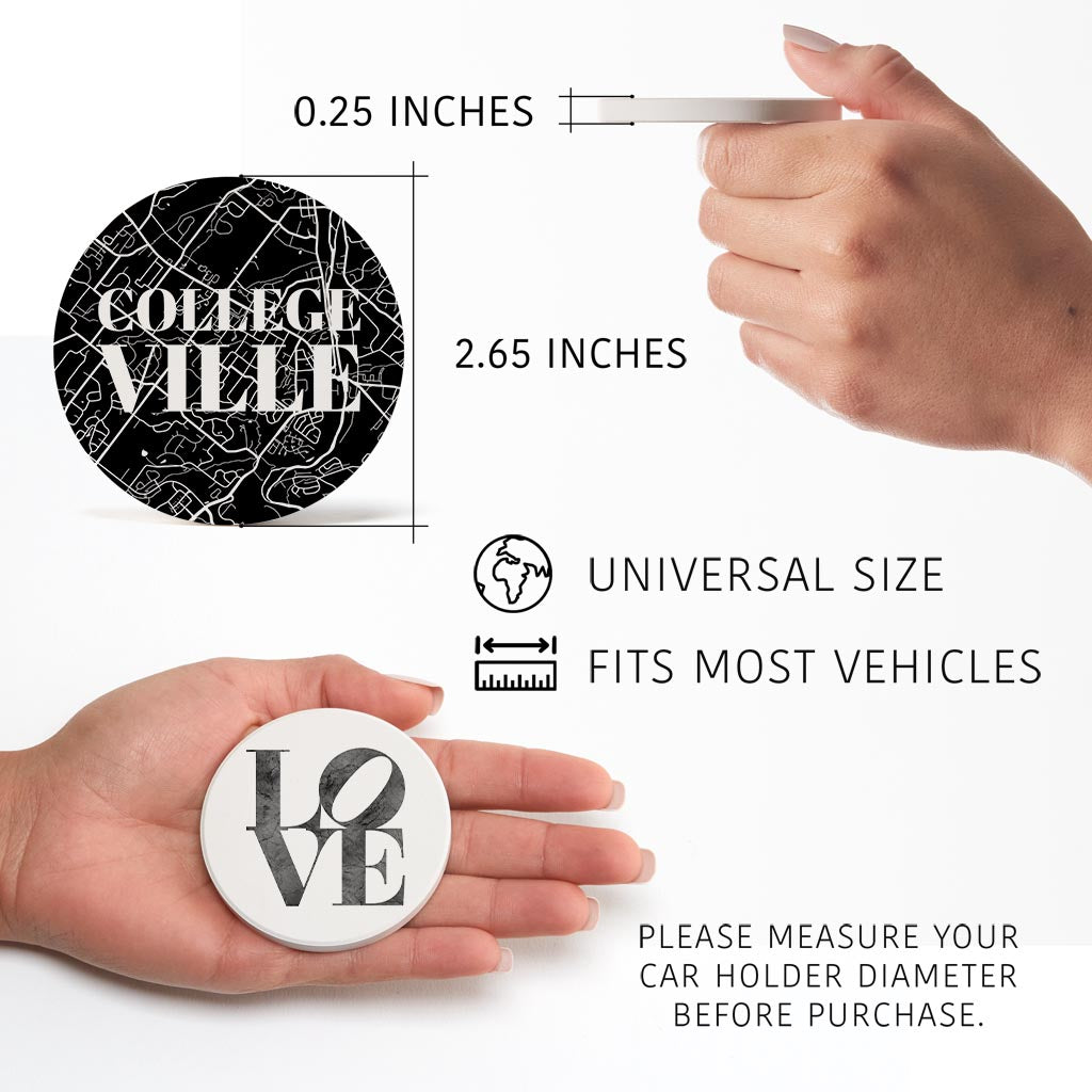 Minimalistic B&W Pennsylvania Collegeville Map Love| Absorbent Car Coasters | Set of 2 | Min 4