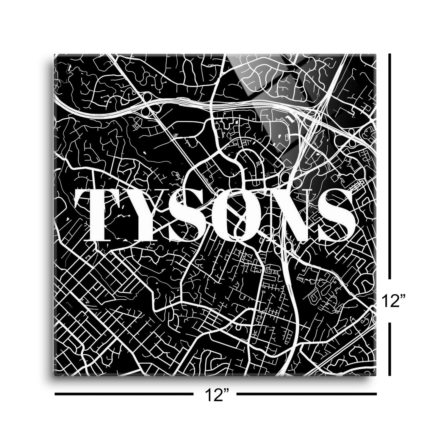 Minimalistic B&W Virginia Tysons Map | Hi-Def Glass Art | Eaches | Min 1
