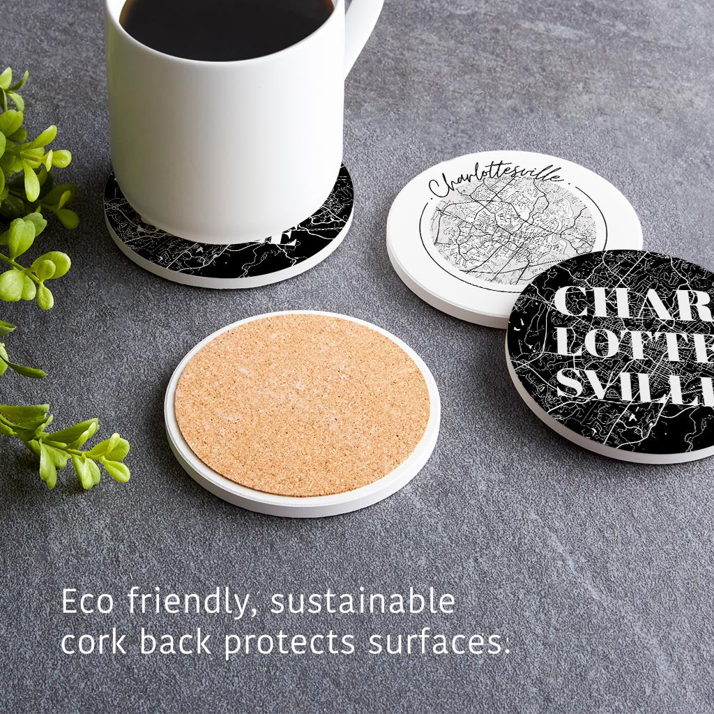 Minimalistic B&W Virginia Charlottesville Maps | Absorbent Coasters | Set of 4 | Min 2