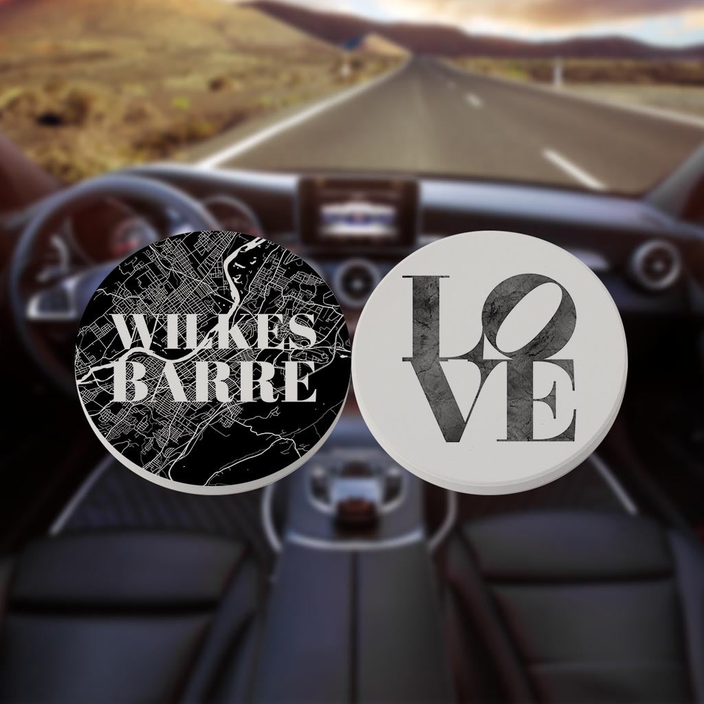 Minimalistic B&W Pennsylvania Wilkes Barre Map Love| Absorbent Car Coasters | Set of 2 | Min 4