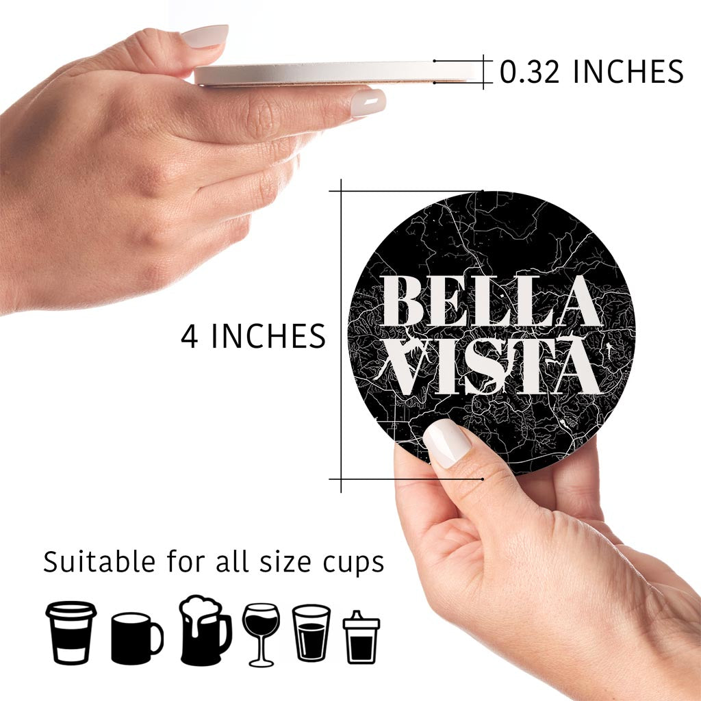 Minimalist B&W Arkansas Bella Vista Map | Absorbent Coasters | Set of 4 | Min 2