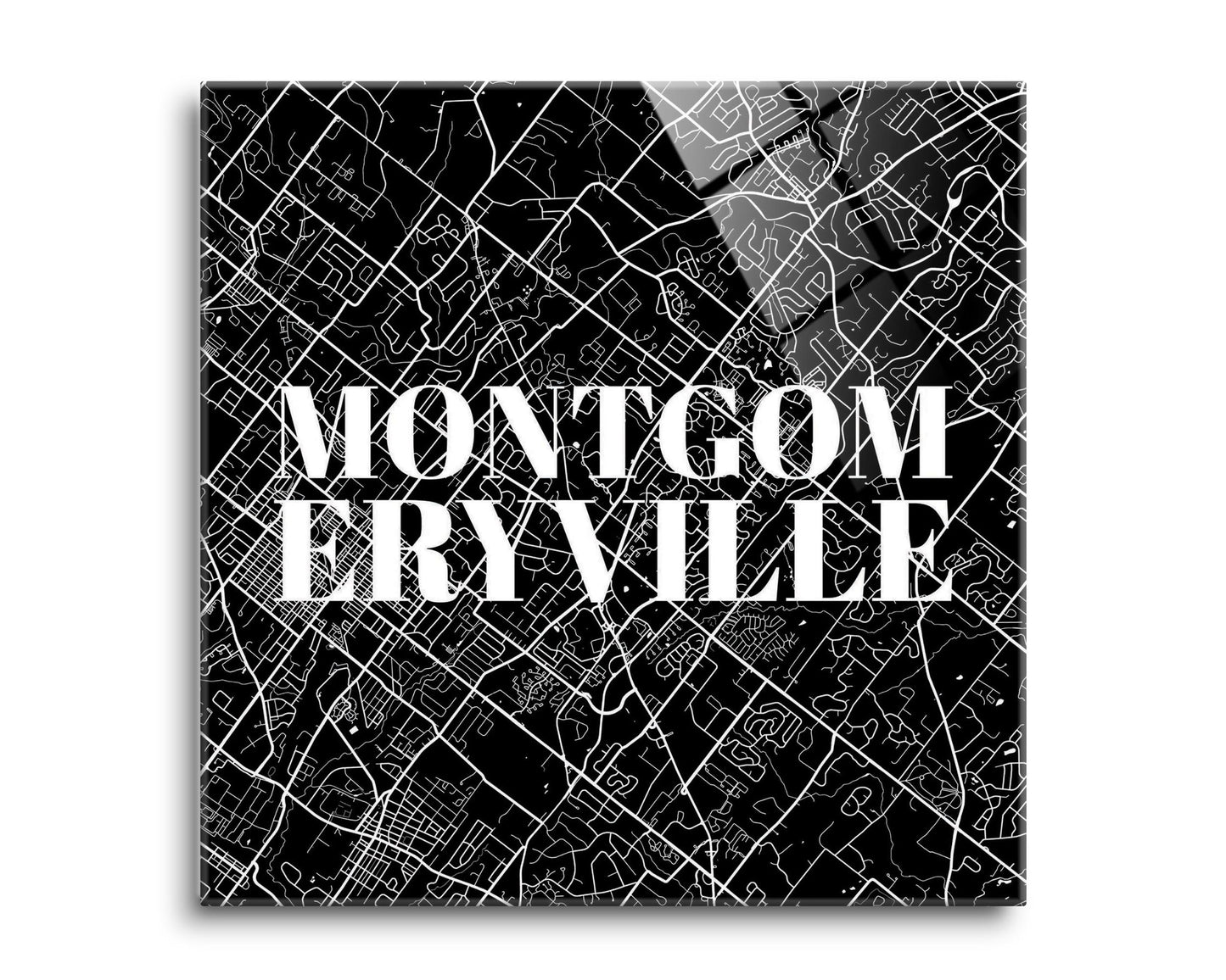 Minimalistic B&W Pennsylvania Montgomeryville Map | Hi-Def Glass Art | Eaches | Min 2