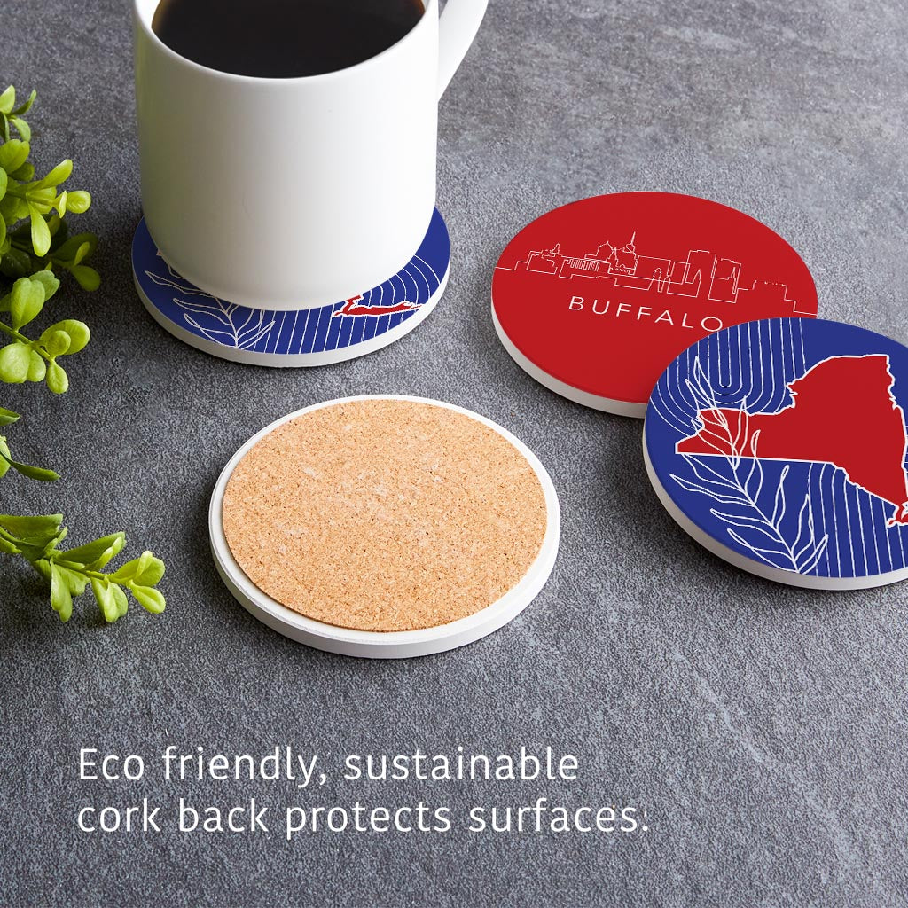 Red White And Blue New York State Buffalo Skyline | Absorbent Coasters | Set of 4 | Min 2