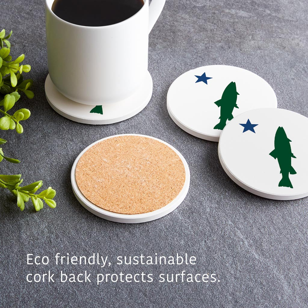 New England Star And Trout | Absorbent Coasters | Set of 4 | Min 2