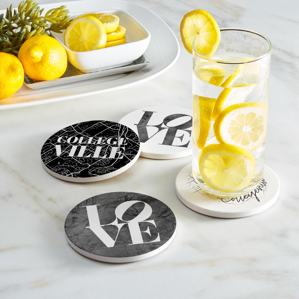 Minimalistic B&W Pennsylvania Collegeville Maps Love| Absorbent Coasters | Set of 4 | Min 2