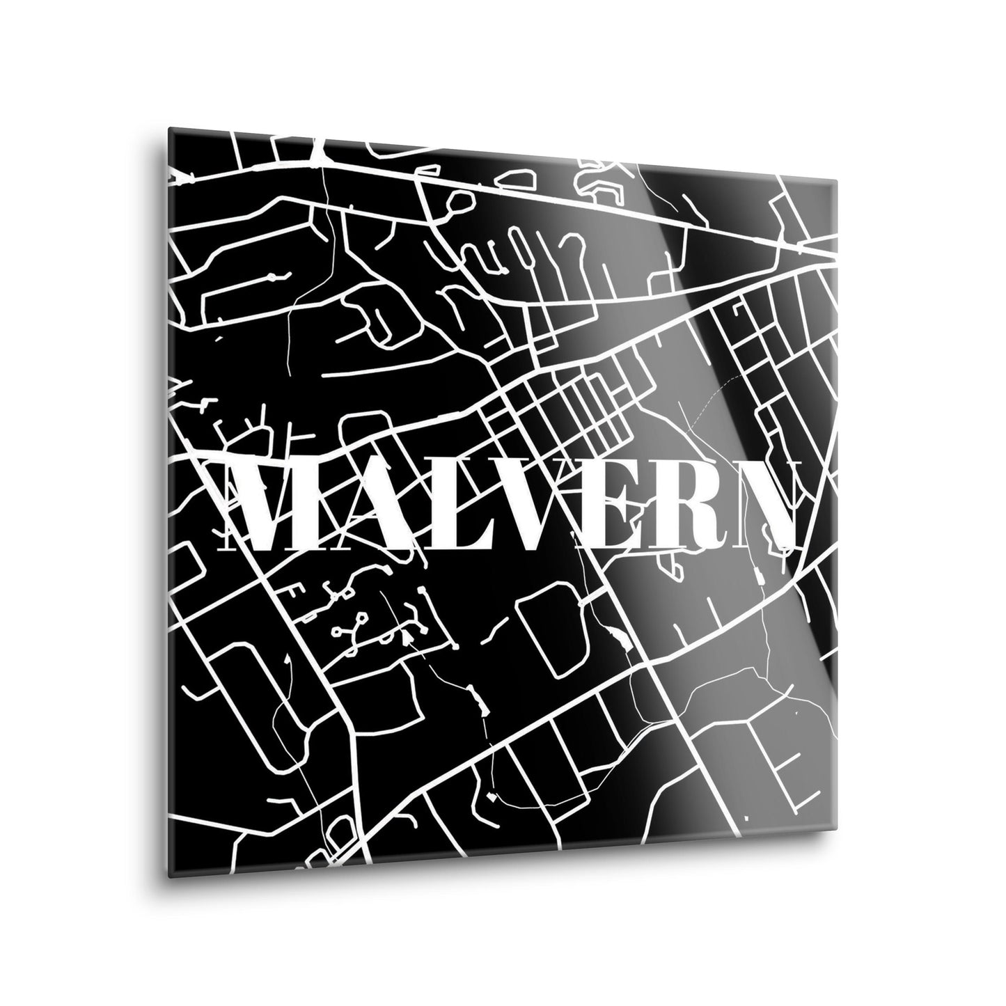 Minimalistic B&W Pennsylvania Malvern Map | Hi-Def Glass Art | Eaches | Min 2