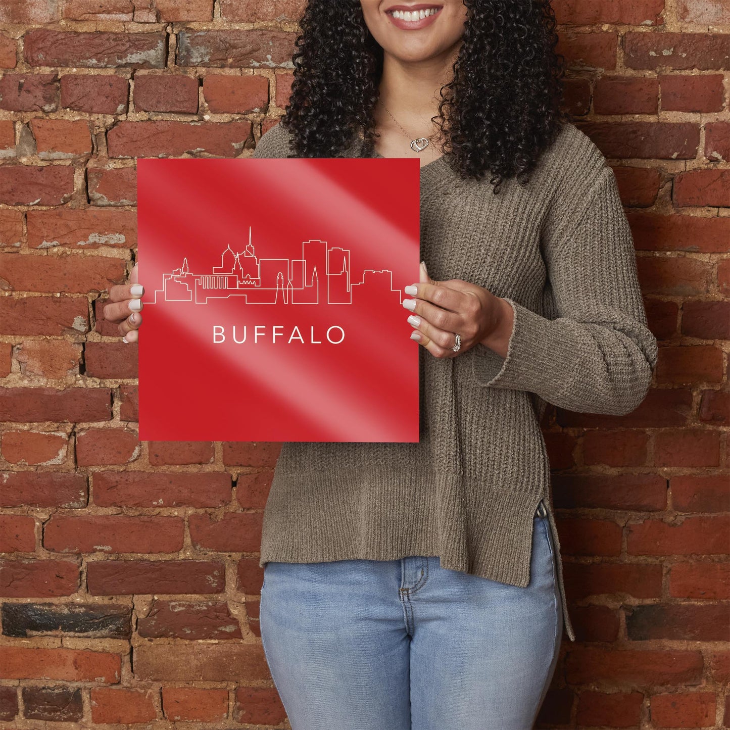 Red White And Blue New York Buffalo Skyline | Hi-Def Glass Art | Eaches | Min 1