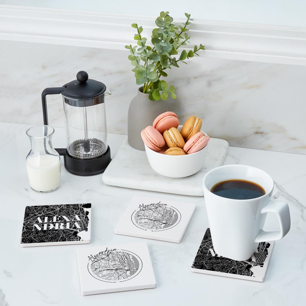 Minimalistic B&W Virginia Alexandria Maps | Absorbent Coasters | Set of 4 | Min 2