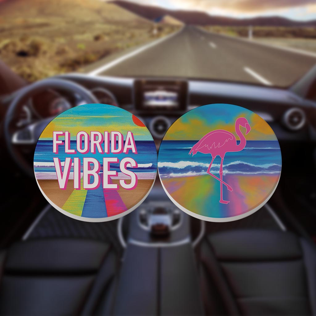 Bright Florida Beach | Absorbent Car Coasters | Set of 2 | Min 4