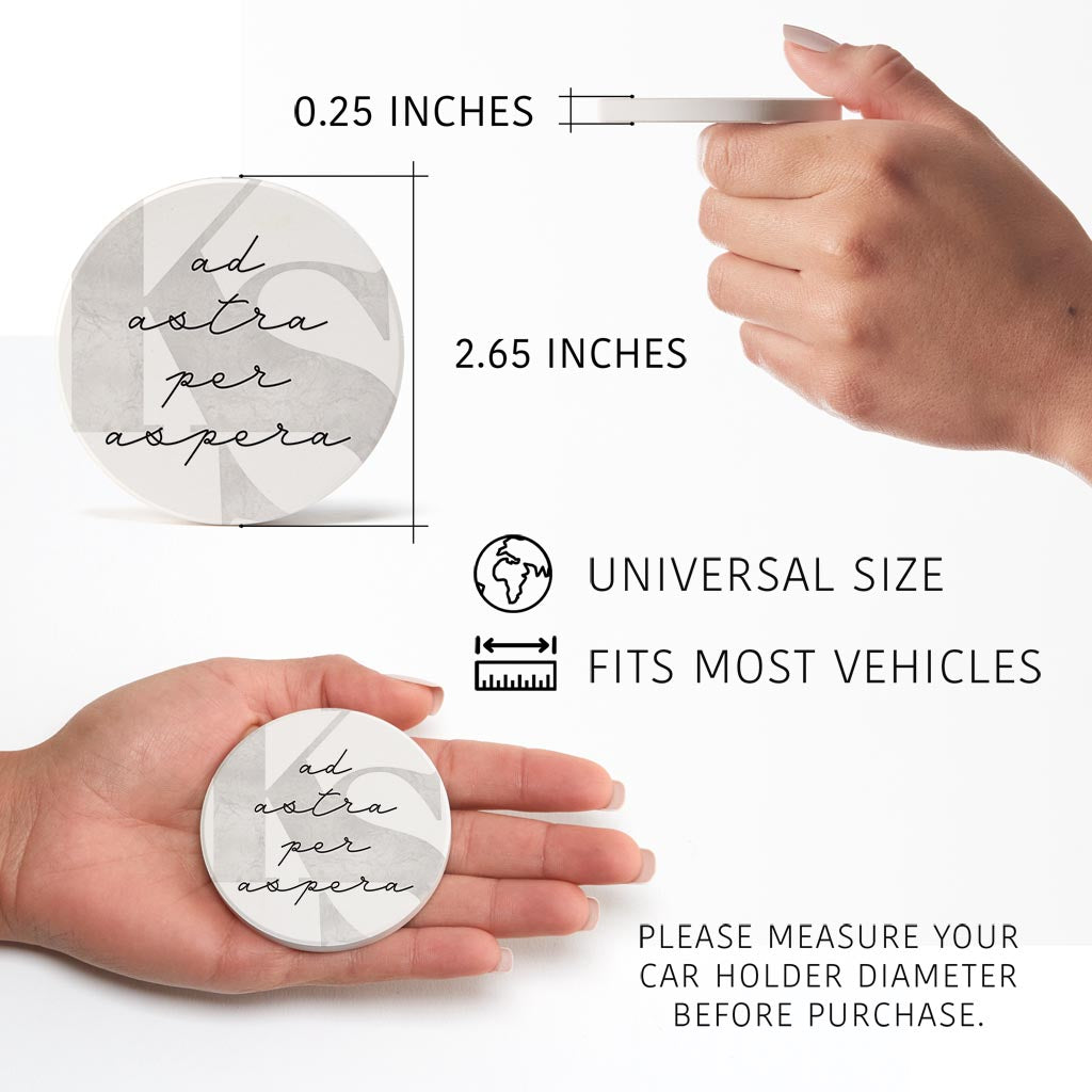Minimalist B&W Kansas Ad Astra Per Aspera | Absorbent Car Coasters | Set of 2 | Min 4